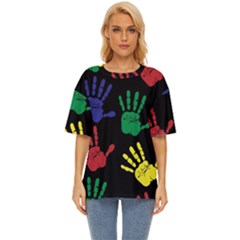 Handprints Hand Print Colourful Oversized Basic T-shirt by Anend