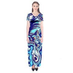 Trippy Dippy Bears Blue Dancing Greatful Dead Skull Steal Your Face Short Sleeve Maxi Dress by Salmanaz77