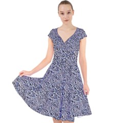 Blue Black Snake Pattern Cap Sleeve Front Wrap Midi Dress by DinkovaArt