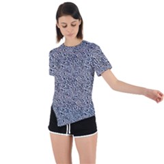 Blue Black Snake Pattern Asymmetrical Short Sleeve Sports T-shirt by DinkovaArt