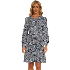 Blue Black Snake Pattern Women s Round Neck Long Sleeve Bow Deco Dress by DinkovaArt