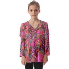 Collage  Kids  V Neck Casual Top by kaleidomarblingart