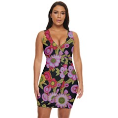 Mid Century Retro Floral 1970s 1960s Pattern 70 Draped Bodycon Dress by violetheavensky
