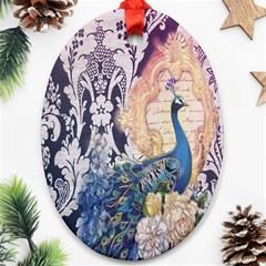 Damask French Scripts  Purple Peacock Floral Paris Decor Oval Ornament (two Sides) by chicelegantboutique