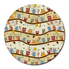 Autumn Owls 8  Mouse Pad (round) by Ancello