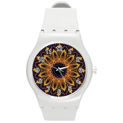 Yellow Purple Lotus Mandala Plastic Sport Watch (medium) by Zandiepants