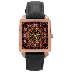 Yellow And Red Mandala Rose Gold Leather Watch  by Zandiepants