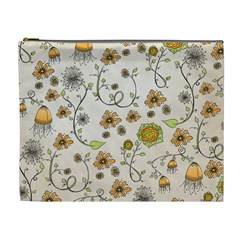 Yellow Whimsical Flowers  Cosmetic Bag (xl) by Zandiepants