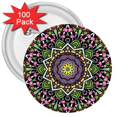 Psychedelic Leaves Mandala 3  Button (100 Pack) by Zandiepants