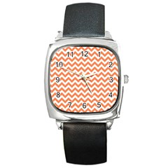 Orange And White Zigzag Square Leather Watch by Zandiepants