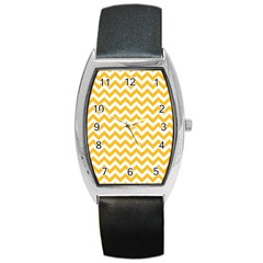 Sunny Yellow And White Zigzag Pattern Tonneau Leather Watch by Zandiepants
