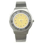 Sunny Yellow And White Zigzag Pattern Stainless Steel Watch (Slim) Front