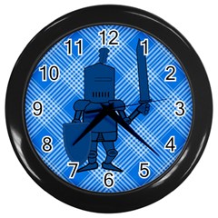 Blue Knight On Plaid Wall Clock (black) by StuffOrSomething