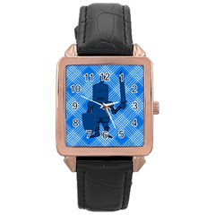 Blue Knight On Plaid Rose Gold Leather Watch  by StuffOrSomething