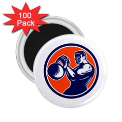 Bodybuilder Lifting Kettlebell Woodcut 2 25  Button Magnet (100 Pack) by retrovectors