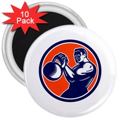 Bodybuilder Lifting Kettlebell Woodcut 3  Button Magnet (10 Pack) by retrovectors