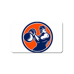 Bodybuilder Lifting Kettlebell Woodcut Magnet (name Card) by retrovectors