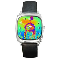 Sitting Bull Square Leather Watch by icarusismartdesigns