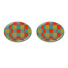 Squares In Retro Colors Cufflinks (oval) by LalyLauraFLM
