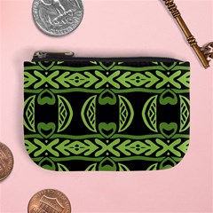 Green Shapes On A Black Background Pattern Mini Coin Purse by LalyLauraFLM