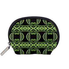 Green Shapes On A Black Background Pattern Accessory Pouch (small) by LalyLauraFLM