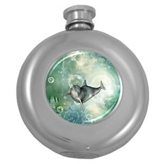 Funny Dswimming Dolphin Round Hip Flask (5 Oz) by FantasyWorld7