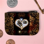 Steampunk, Awesome Heart With Clocks And Gears Mini Coin Purses Back