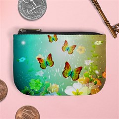 Flowers With Wonderful Butterflies Mini Coin Purses by FantasyWorld7