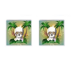Funny Skull With Sunglasses And Palm Cufflinks (square) by FantasyWorld7