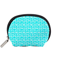 Aqua Turquoise And White Owl Pattern Accessory Pouches (small)  by GardenOfOphir