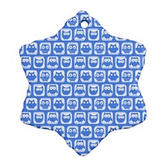 Blue And White Owl Pattern Snowflake Ornament (2-side) by GardenOfOphir