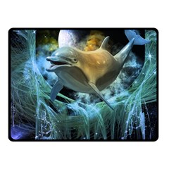 Funny Dolphin In The Universe Double Sided Fleece Blanket (small)  by FantasyWorld7
