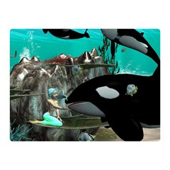 Cute Mermaid Playing With Orca Double Sided Flano Blanket (mini)  by FantasyWorld7