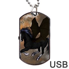 Awesome Dark Unicorn With Clouds Dog Tag Usb Flash (one Side) by FantasyWorld7