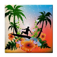 Tropical Design With Surfboarder Face Towel by FantasyWorld7