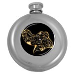 Beautiful Elephant Made Of Golden Floral Elements Round Hip Flask (5 oz) Front