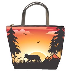The Lonely Wolf In The Sunset Bucket Bags by FantasyWorld7
