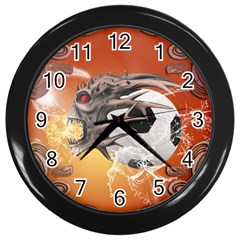 Soccer With Skull And Fire And Water Splash Wall Clocks (black) by FantasyWorld7