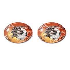 Soccer With Skull And Fire And Water Splash Cufflinks (oval) by FantasyWorld7
