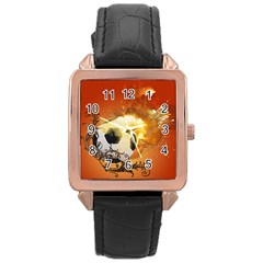 Soccer With Fire And Flame And Floral Elelements Rose Gold Watches by FantasyWorld7