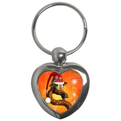 Funny Cute Christmas Giraffe With Christmas Hat Key Chains (heart)  by FantasyWorld7