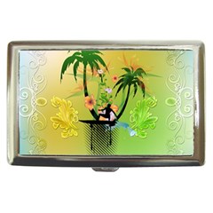 Surfing, Surfboarder With Palm And Flowers And Decorative Floral Elements Cigarette Money Cases by FantasyWorld7