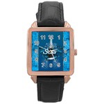 Surf, Surfboard With Water Drops On Blue Background Rose Gold Watches Front
