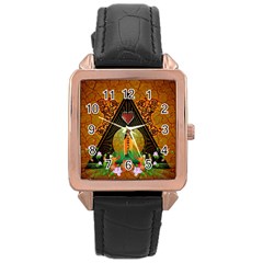 Surfing, Surfboard With Flowers And Floral Elements Rose Gold Watches by FantasyWorld7