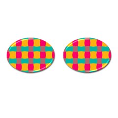 Distorted Shapes In Retro Colors Pattern 			cufflinks (oval) by LalyLauraFLM