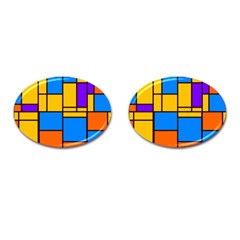 Retro Colors Rectangles And Squares 			cufflinks (oval) by LalyLauraFLM