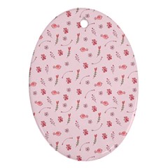 Cute Pink Birds And Flowers Pattern Oval Ornament (two Sides) by TastefulDesigns