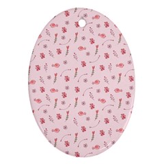 Cute Pink Birds And Flowers Pattern Oval Ornament (two Sides) by TastefulDesigns