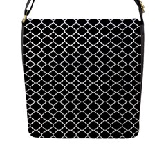 Black & White Quatrefoil Pattern Flap Closure Messenger Bag (l) by Zandiepants