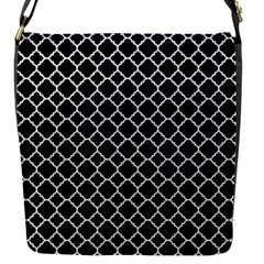 Black & White Quatrefoil Pattern Flap Closure Messenger Bag (s) by Zandiepants
